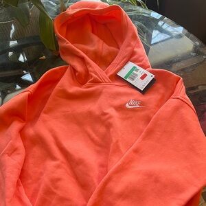 Nike Coral-Orange Hooded Sweatshirt with White Embroidered Swoosh